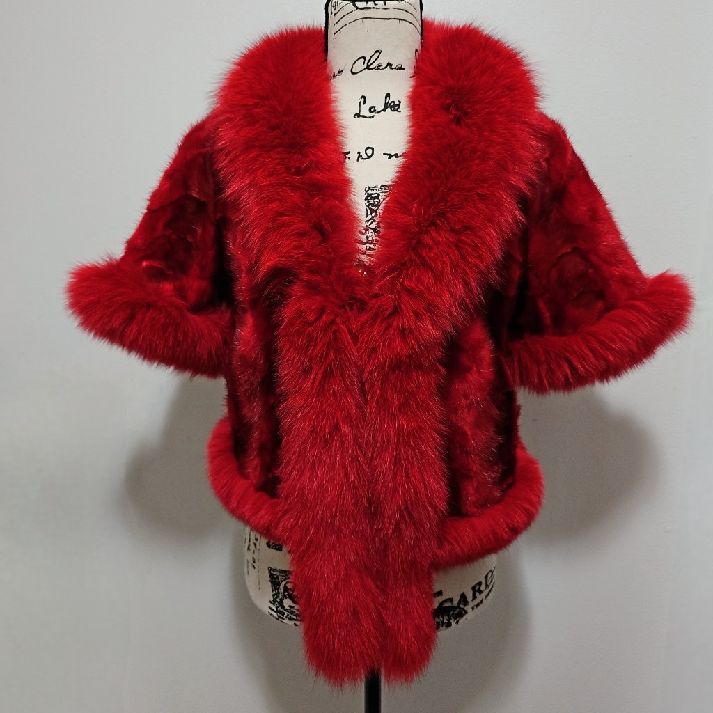 Newreal Mink Fur Coat Jacket Stole Wrap Crimsonscarlet Holiday Valentine Red Fox